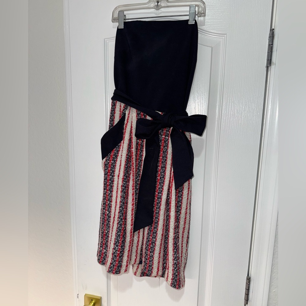 Red, White and Blue Patriotic Striped Dress with Pockets and Tie Belt